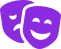 Two purple masks, one smiling, one sad.